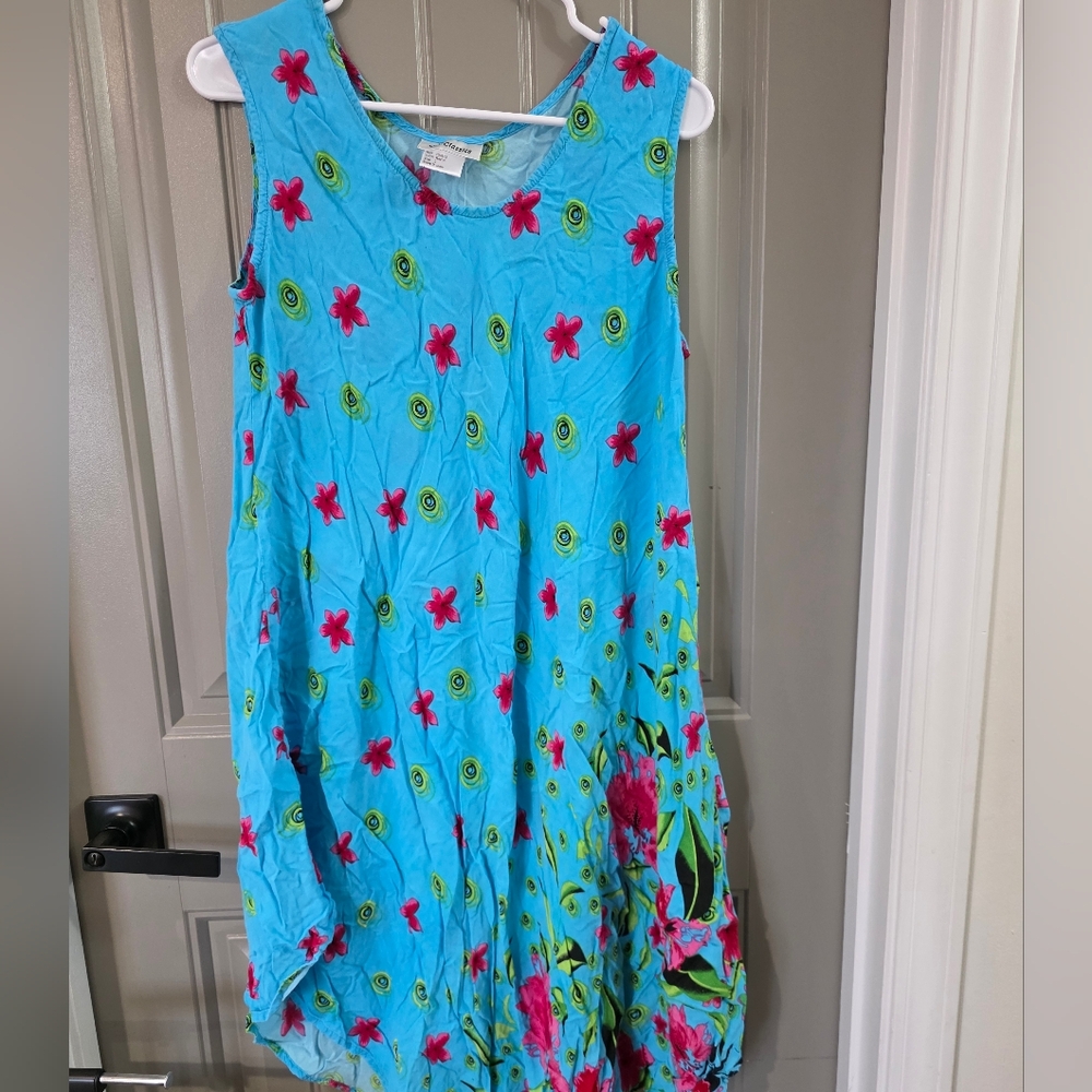 CW Classics Womans Large Blue Floral Dress Nwot Sleeveless